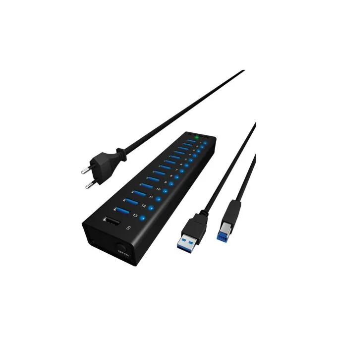 HUB USB 3.0 . 13 Port. +1x Ladeport Aluminium-mit Netzteil ICY BOX — image 1