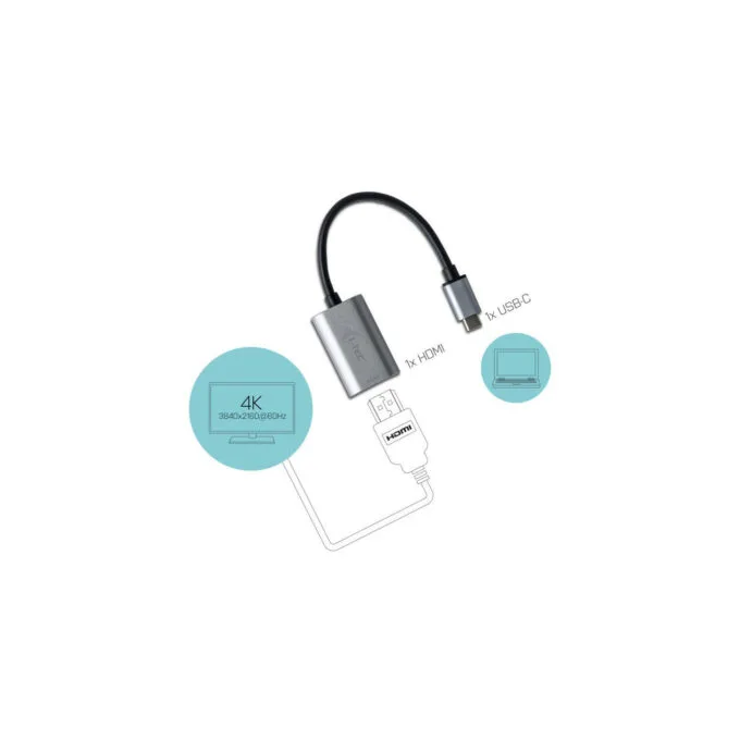 i-tec Metal USB-C to HDMI Adapter - Grey/Turquoise - 4K@60Hz, USB-C (Male) to HDMI (Female), 15 cm — image 4