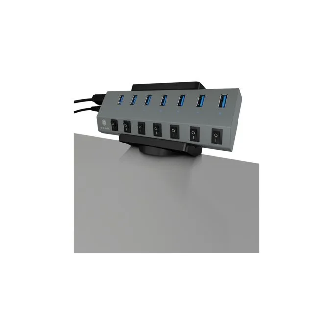 ICY BOX HUB & Power Strip Desk Mount - Black - Desk-mount hub and power strip for tidy workstation — image 5