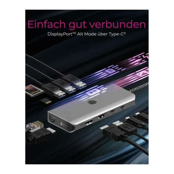 ICY BOX IB-DK4061-CPD USB-C 12-in-1 PD 100W Docking Station - Grey — image 4