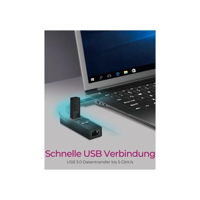 ICY BOX IB-HUB1419-LAN USB 3.0 USB-C HUB 3xUSB 3.0 1xGigabit LAN - IB-HUB1419-LAN - Black Aluminium — image 2