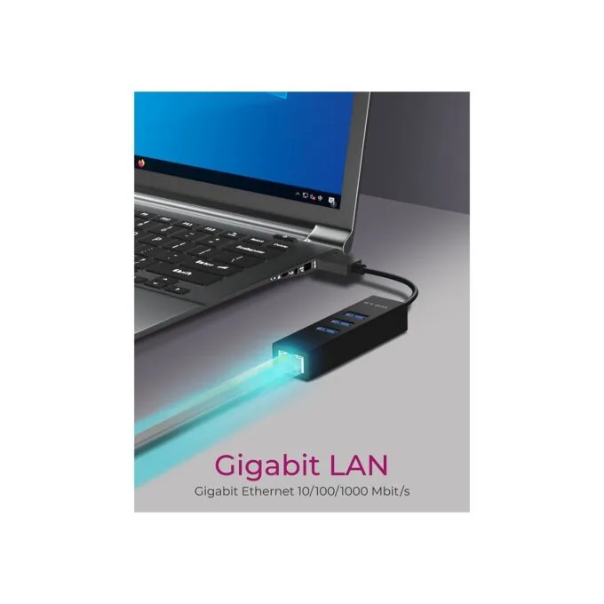 ICY BOX IB-HUB1419-LAN USB 3.0 USB-C HUB 3xUSB 3.0 1xGigabit LAN - IB-HUB1419-LAN - Black Aluminium — image 3