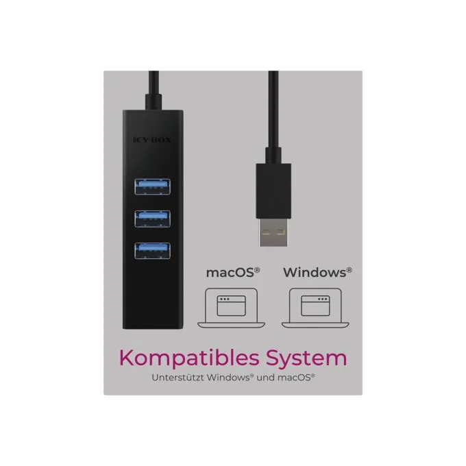 ICY BOX IB-HUB1419-LAN USB 3.0 USB-C HUB 3xUSB 3.0 1xGigabit LAN - IB-HUB1419-LAN - Black Aluminium — image 5