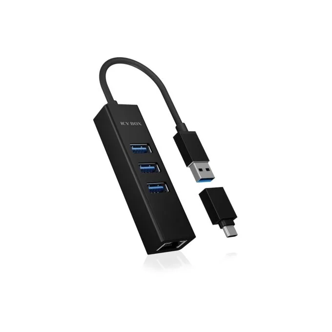 ICY BOX IB-HUB1419-LAN USB 3.0 USB-C HUB 3xUSB 3.0 1xGigabit LAN - IB-HUB1419-LAN - Black Aluminium — image 1