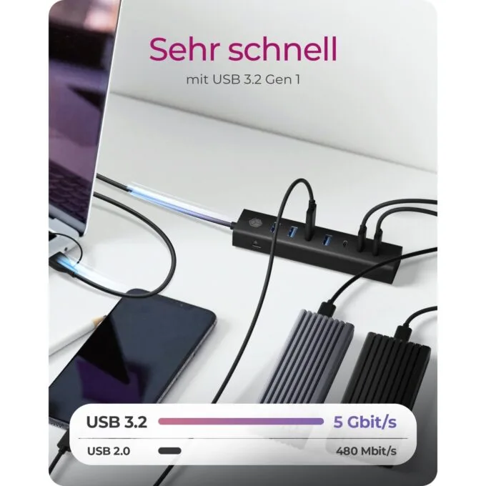 ICY BOX IB-HUB1737-C3 USB-C USB-A 3.2 HUB 7-Port 4xUSB-A 3xUSB-C - IB-HUB1737-C3 - Black, Aluminium, 7-port hub — image 3