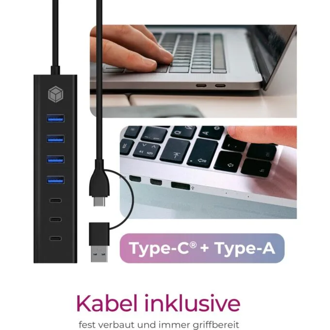 ICY BOX IB-HUB1737-C3 USB-C USB-A 3.2 HUB 7-Port 4xUSB-A 3xUSB-C - IB-HUB1737-C3 - Black, Aluminium, 7-port hub — image 4