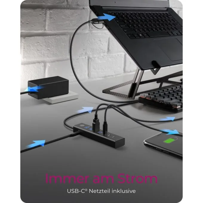 ICY BOX IB-HUB1737-C3 USB-C USB-A 3.2 HUB 7-Port 4xUSB-A 3xUSB-C - IB-HUB1737-C3 - Black, Aluminium, 7-port hub — image 6