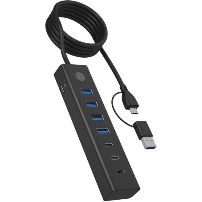 ICY BOX IB-HUB1737-C3 USB-C USB-A 3.2 HUB 7-Port 4xUSB-A 3xUSB-C - IB-HUB1737-C3 - Black, Aluminium, 7-port hub — image 1
