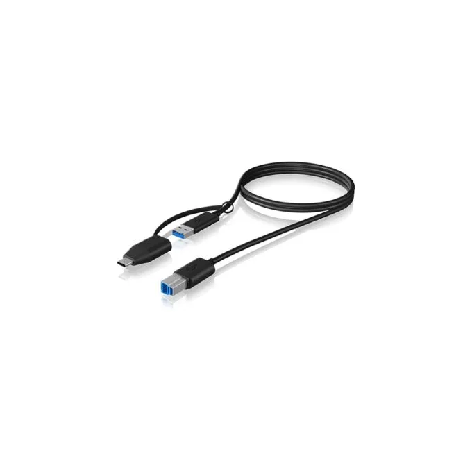ICY BOX USB-A to USB-B (ST-ST) 1m + USB-A to USB-C (BU-ST) Adapter - Black — image 2