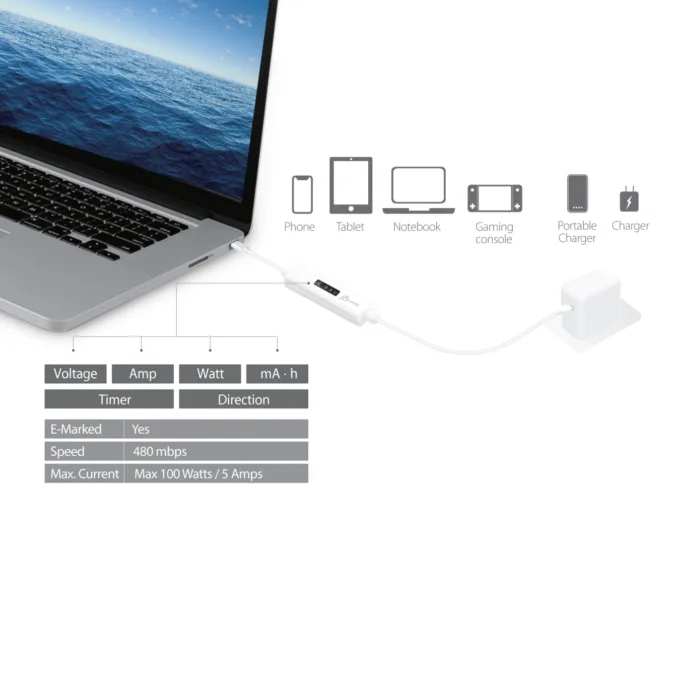 j5create JUCP14 USB-C to USB-C Cable w/ OLED Power Meter 100W 1.2m — image 8