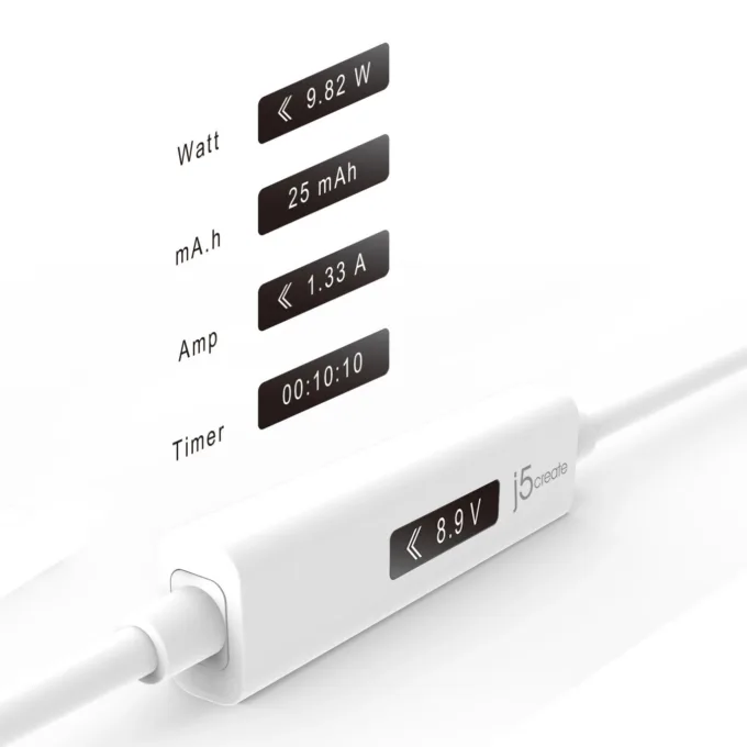j5create JUCP14 USB-C to USB-C Cable w/ OLED Power Meter 100W 1.2m — image 9