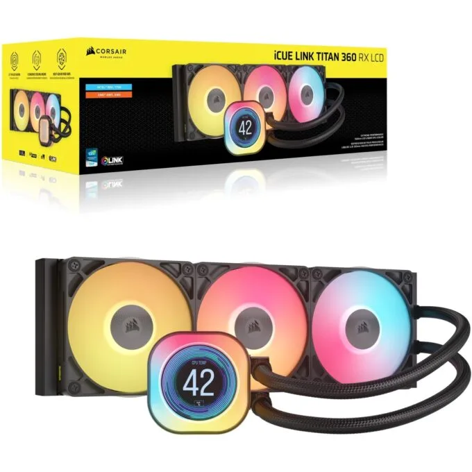 K CORSAIR WAK iCUE LINK TITAN 360 RX LCD AIO 360mm - 360RX LCD - 3x120mm PWM Fans — image 2