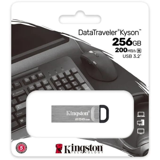 Kingston DataTraveler Kyson 256GB USB 3.2 Gen 1 Flash Drive - Silver, 200MB/s Read, Capless with Key Ring — image 4