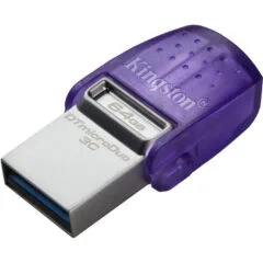 Kingston DataTraveler microDuo 3C - 64GB USB-A & USB-C Flash Drive, Purple Stainless Steel, 200MB/s