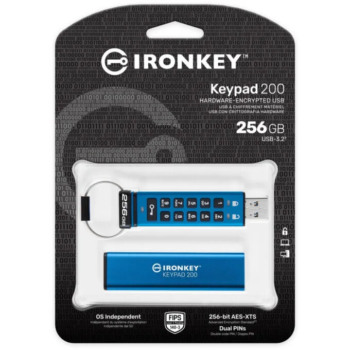 Kingston IronKey Keypad 200 - 256GB Blue USB-A 3.2 Gen1 Secure AES-256 Hardware-Encrypted USB Stick — image 3