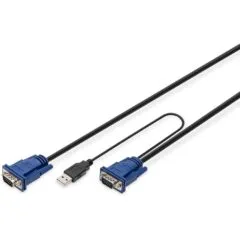 KVM Kabel-Satz.VGA.PS 2-Mouse.PS 2-Keyboard. USB HD DB15 M.2xMiniDIN6 M. USB typeA M - HD DB15 M - Black - 1.8 m - DIGITUS