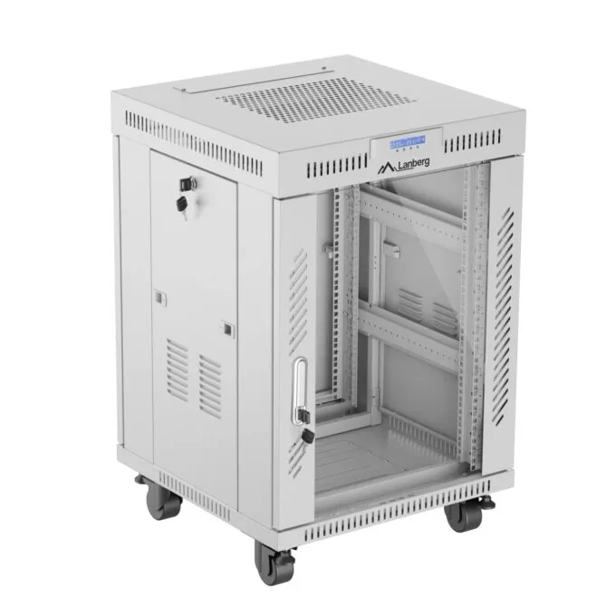 Lanberg Free Standing Cabinet 19'' with Glass Door - 15U, 60cm Ventilation Panel with LCD, 2 Fans & Thermostat Grey — image 2