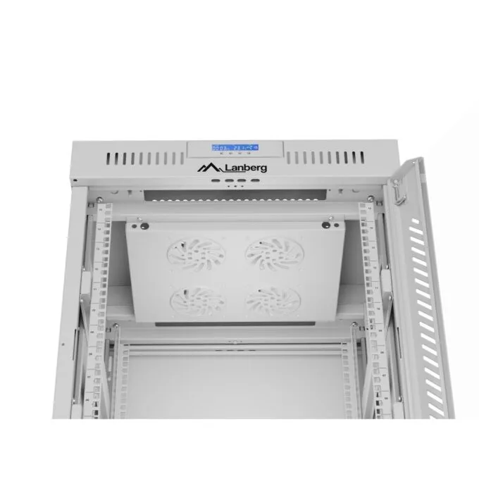 Lanberg Free Standing Cabinet 19'' with Glass Door - 15U, 60cm Ventilation Panel with LCD, 2 Fans & Thermostat Grey — image 4