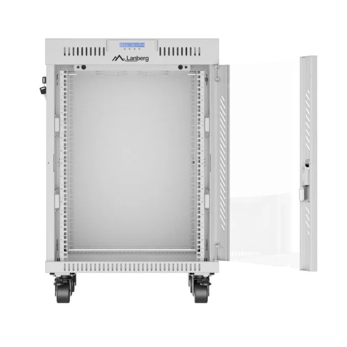 Lanberg Free Standing Cabinet 19'' with Glass Door - 15U, 60cm Ventilation Panel with LCD, 2 Fans & Thermostat Grey — image 5