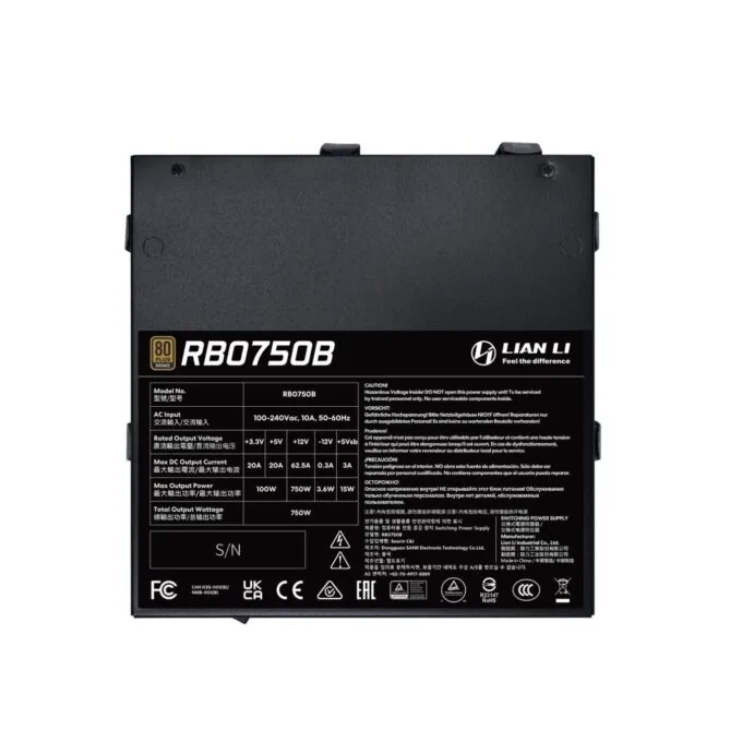 Lian Li RB0750B 750W 80+ Bronze ATX 3.1 PCIe 12V-2x6 PSU - 135mm Fan — image 4
