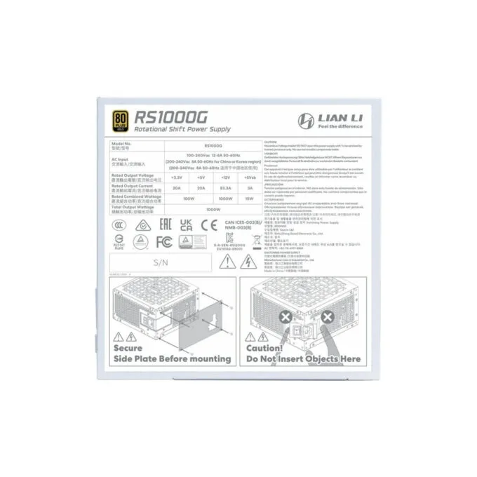 Lian Li RS1000G White 1000W 80+ Gold ATX 3.1 Fully Modular PSU - 12V-2x6 — image 6
