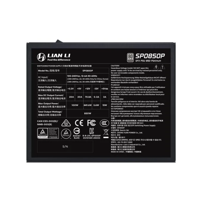 Lian Li SP850P 850W 80+ Platinum SFX PSU - 12V-2x6 - 10 Year Warranty — image 5