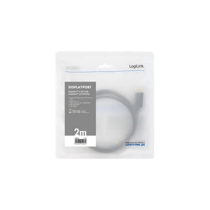 LogiLink DisplayPort 1.2 to DVI 1.2 Cable - CV0132 - 3.0 m, Black, Gold-Plated Contacts — image 3