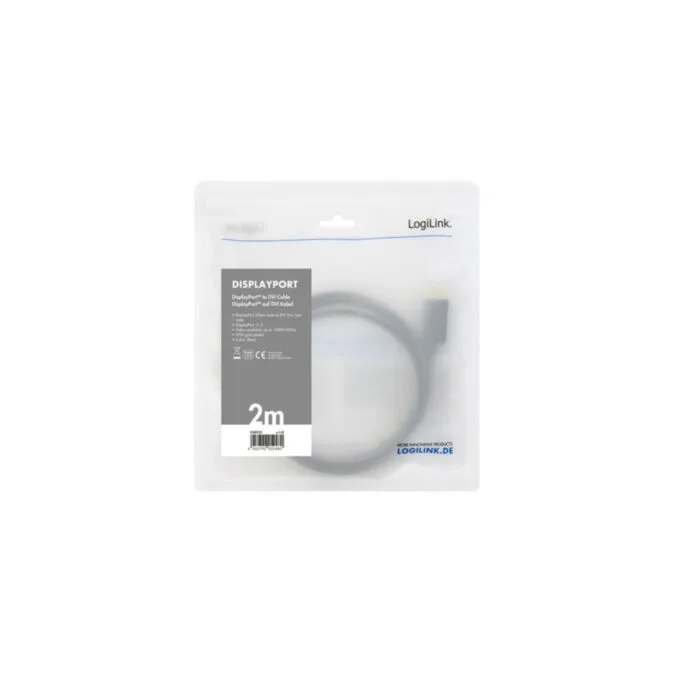 LogiLink DisplayPort to DVI Cable - 2 m - Black, Gold-Plated Male-to-Male Connectors — image 6