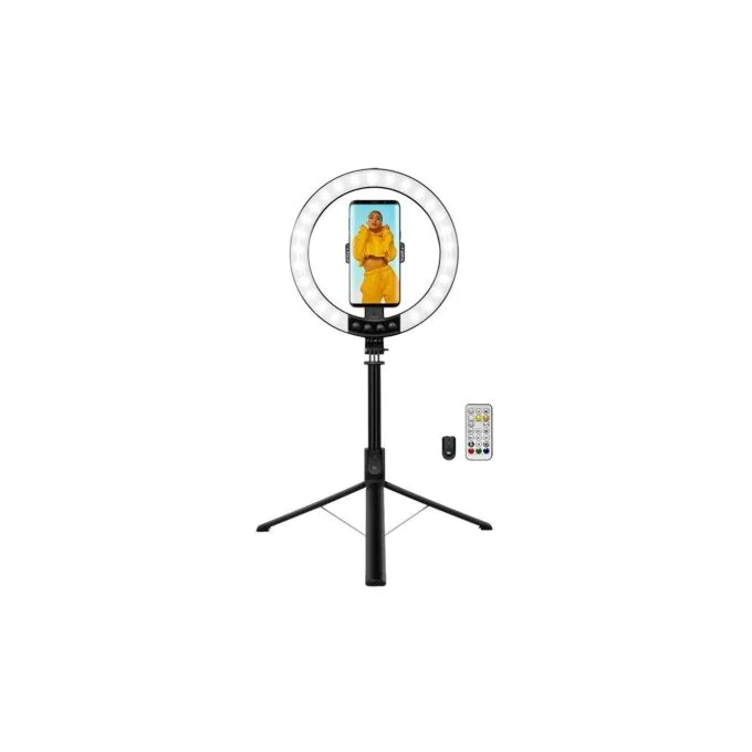 Logilink Smartphone Ring Light with Selfie-Stick Tripod - USB-powered, 20 cm ring, adjustable height & tilt — image 1