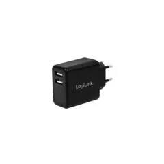 LogiLink Socket Adapter - PA0210 - 2x USB 5V/2.4A Fast Charging, Black