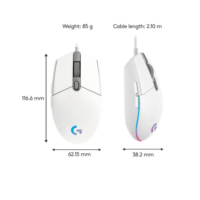 Logitech G203 Gaming Mouse - 910-005797 - Wired USB-A, White, 8000 DPI, RGB, 6 Buttons — image 7