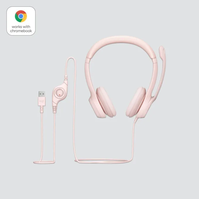 Logitech H390 USB-A Wired On-Ear Headset - Rose, Boom Microphone, In-line Mute & Rotary Volume, 1.9m Cable — image 12