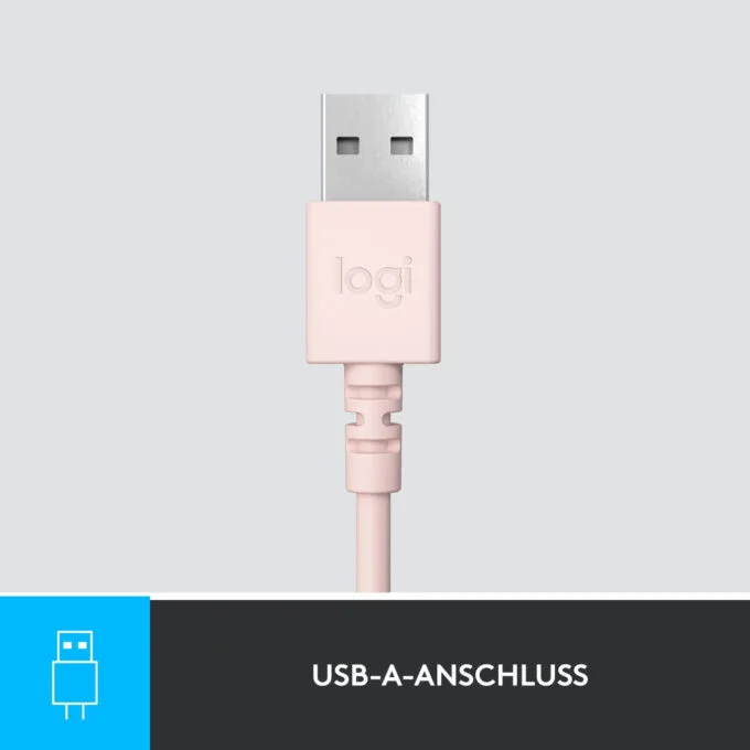 Logitech H390 USB-A Wired On-Ear Headset - Rose, Boom Microphone, In-line Mute & Rotary Volume, 1.9m Cable — image 3