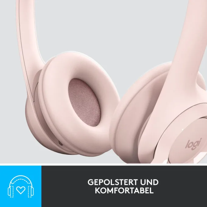 Logitech H390 USB-A Wired On-Ear Headset - Rose, Boom Microphone, In-line Mute & Rotary Volume, 1.9m Cable — image 5