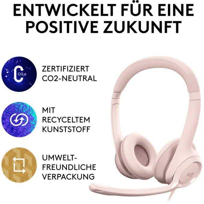 Logitech H390 USB-A Wired On-Ear Headset - Rose, Boom Microphone, In-line Mute & Rotary Volume, 1.9m Cable — image 7