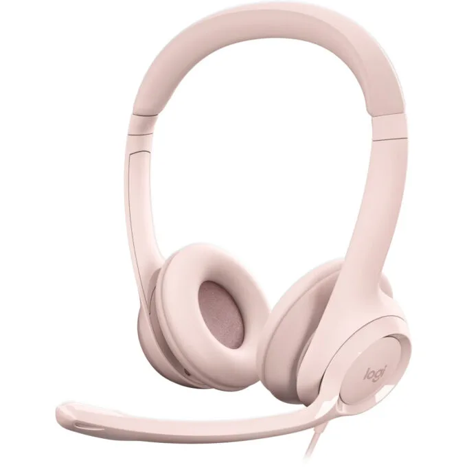 Logitech H390 USB-A Wired On-Ear Headset - Rose, Boom Microphone, In-line Mute & Rotary Volume, 1.9m Cable — image 1