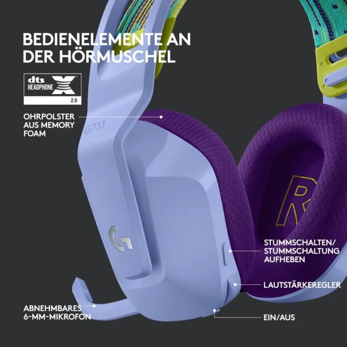 Logitech Headset G733 - G733 - Lilac Wireless Gaming Headset, 2.4 GHz, DTS Headphone:X 2.0 — image 3