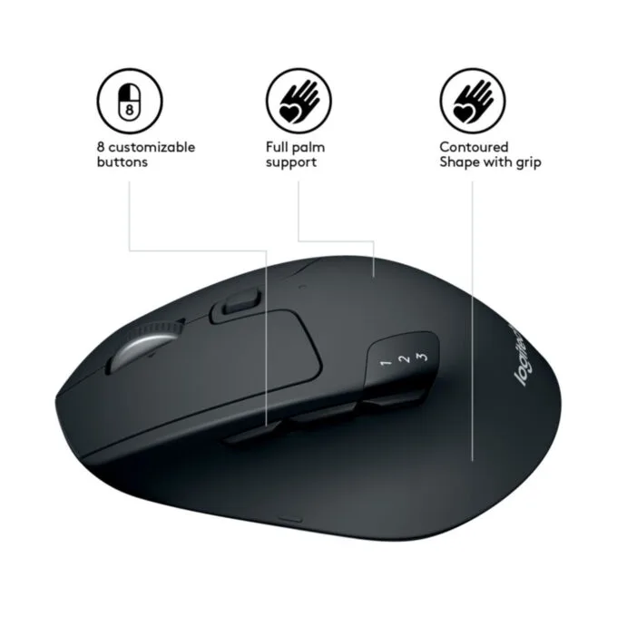 Logitech M720 Triathlon Wireless Mouse - Black, Right-Hand, 2.4GHz + Bluetooth — image 4
