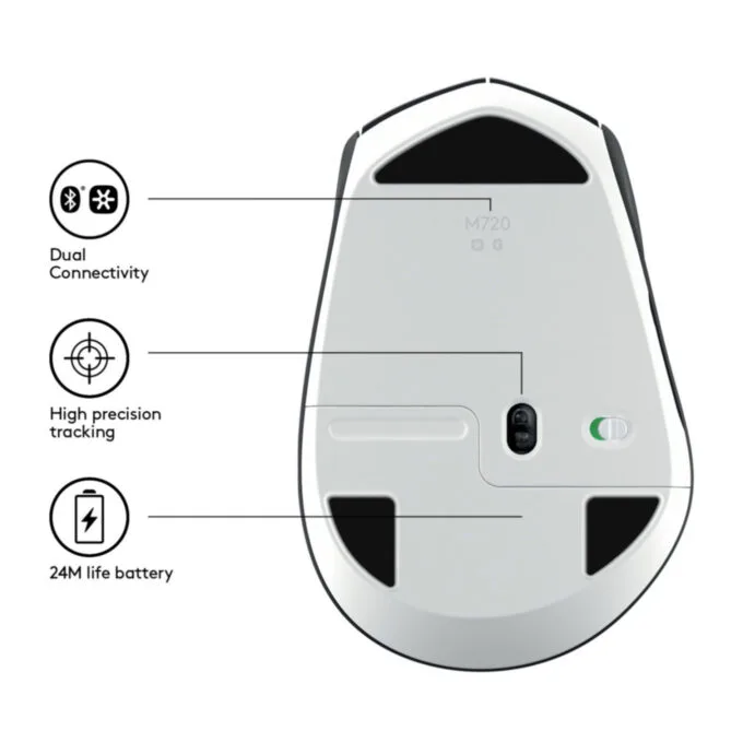 Logitech M720 Triathlon Wireless Mouse - Black, Right-Hand, 2.4GHz + Bluetooth — image 5