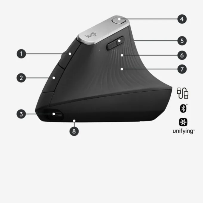 Logitech MX Vertical 910-005448 Graphite Ergonomic Vertical Wireless Mouse — image 6