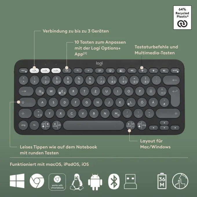 Logitech Pebble 2 Combo - Pebble 2 - Graphite, Tri-Mode Wireless Keyboard — image 12
