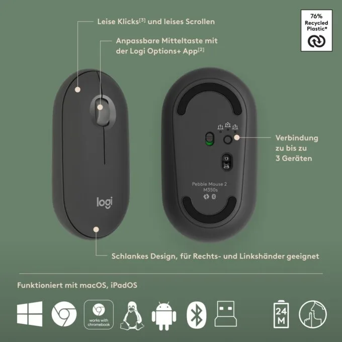 Logitech Pebble 2 Combo - Pebble 2 - Graphite, Tri-Mode Wireless Keyboard — image 3