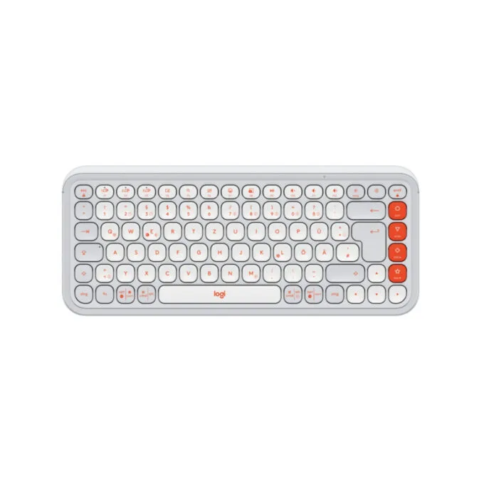 Logitech POP Icon Keys - 920-013060 - Wireless Bluetooth Mini Keyboard, White/Orange, German QWERTZ — image 1