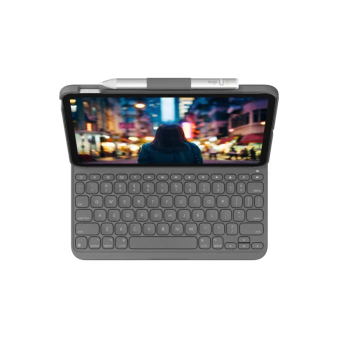 Logitech Slim Folio Keyboard Case - 920-011423 - Oxford Grey, German QWERTZ, Bluetooth, for iPad — image 2