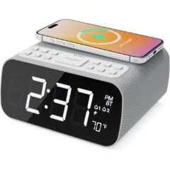 Majority Darwin Bedside Radio - Bedside Radio with Alarm Clock, Wireless Charger, FM, Bluetooth & LCD Screen with Tempereature
