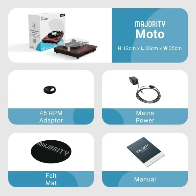 Majority MOTO Turntable - Audio-Technica Cartridge - Digital Record, Cut & BT — image 8
