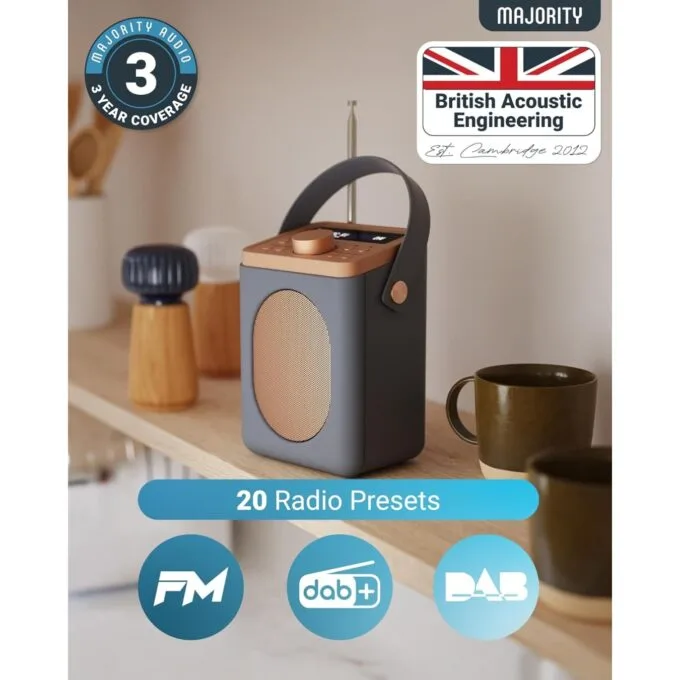 Majority Radio Portable FM, BT, Alarm & Sleep Timer Little Shelford White Grey - Portable FM, BT, Alarm & Sleep Timer — image 3