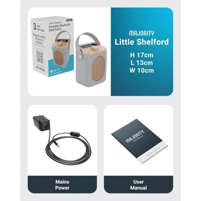 Majority Radio Portable FM, BT, Alarm & Sleep Timer Little Shelford White Grey - Portable FM, BT, Alarm & Sleep Timer — image 6