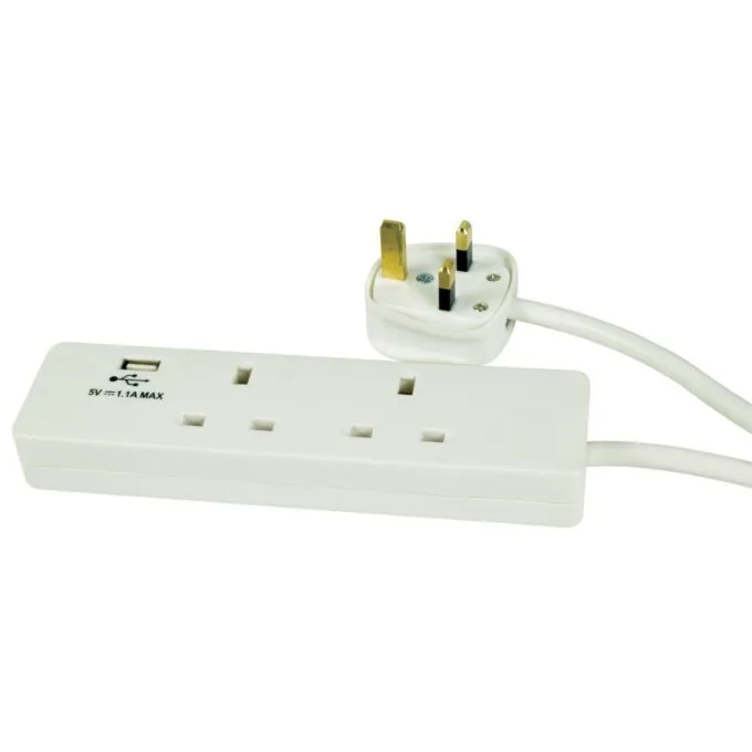 Mercury 2-Gang Surge - 429.768UK - 2m 1xUSB Port — image 1