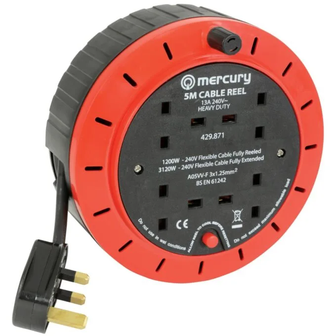 Mercury 4-Gang Power Extension Retractable Reel - 429.871UK - 5.0m — image 1